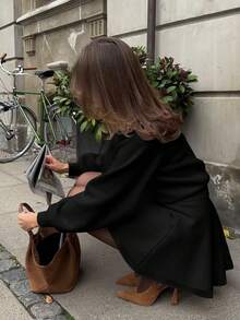 两件套女士春季休闲优雅小熊图案罗纹针织长袖圆领毛衣和半裙套装，适合春季外出、约会和返校穿着。 - 黑色 - 查看 4