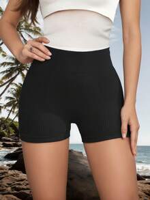 Quần short thể thao cạp chun, quần short đạp xe, quần short spandex, quần legging, quần short co giãn - màu đen - Xem 3