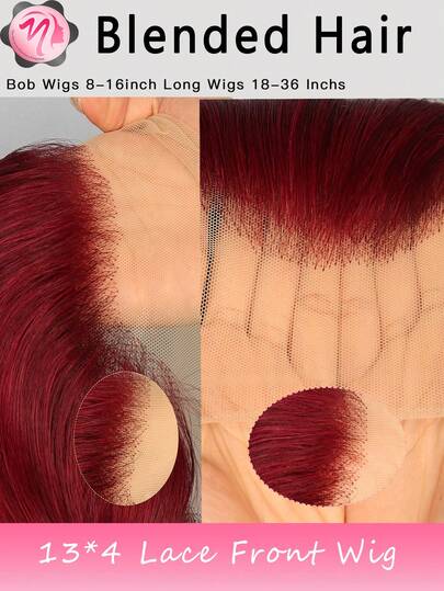 Glueless Transparent Lace And 13*4 Transparent Lace Front Wig Blended Hair Black/Brown/Burgundy/Orange Wig - 180% Density Natural Color Straight Hair - Pre-Plucked Hairline And Baby Hairs - Ready To Wear Instantly Without Glue - Multiple Sizes Perfect For Women