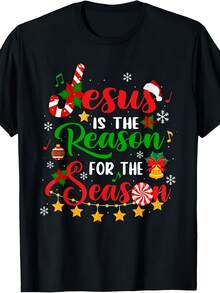 & Suitable For Jesus Is The Reason For The Season T-Shirt - Vintage Religious Christmas Tee With Candy Canes, Holly & Snowflakes - Soft Year-Round Comfortable Holiday Apparel For Church, Family Matching Outfits (Gift) - Machine Washable Faith Apparel - Black - View 2