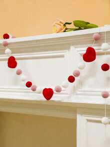 1个情人节毛绒球花环，浪漫红粉白蓬松球花环装饰，柔软悬挂心形横幅，情人节派对爱情主题装饰，温馨家居墙壁壁炉窗户卧室客厅拍照背景，浪漫节日装饰 - 彩色 - 查看 9