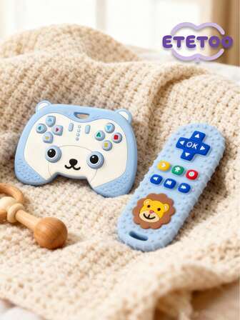 ETETOO 2pcs Silicone Cartoon Game Controller Teether Toys, Baby Soothing Teether, Lion Pattern Silicone Realistic TV Remote Control Teether Toy, Educational Gaming Controller Teether Toy, Perfect Sensory Chewing Toy For 0-3-6-12 Months Infants