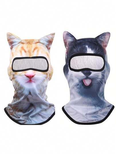 1pc/2pcs Unisex 3D Animal Pattern Face Mask, Outdoor Funny Water Sports Hat, Animal Head Cover (Cat, Dog), Suitable For Daily Use, Traveling, Hiking, Skiing