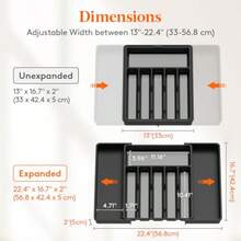 HAWTSilverware Drawer Organizer Expandable Utensil Tray With Non-Slip TPR Deep Flatware Cutlery Holder Adjustable Plastic Kitchen Storage For Spoons Forks Knives Large Black And Gray - BlackGray - View 3