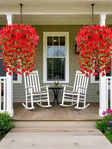 10/2 Pieces, Outdoor Artificial Hanging Flowers, Bright Red Morning Glories, Suitable For Wedding, Home Office, Garden Decoration, Artificial Flowers With Eucalyptus Leaves, UV-Resistant Realistic Hanging Plants, Suitable For Indoor And Outdoor Decoration All Year Round, Thanksgiving Decoration, Wedding Archway, Wall, Garden Greenery, Bedroom, Outdoor Office, Party Decoration - Bright Red - View 9