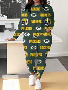 Gre-En Bay Pack-Ers  Women's Long-Sleeved Leggings Set For Rugby League, Plus-Size Women's T-Shirts And Leggings Sportswear, Christmas, Halloween, And BirthdayValentine's Day Gifts. - phong cách - Xem 1