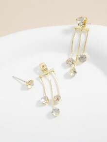 1 Pair Fashionable Luxury Rhinestone Tassel Earrings, Elegant & Versatile For Daily Wear - Gold - View 3