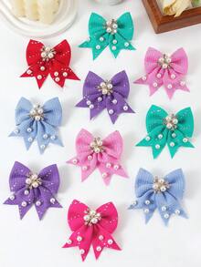 6pcs Candy Color Rhinestone Textured Bow Hairpins, Elegant Pearl Crystal Solid Color Barrettes, Graceful Girl Princess Hair Accessories For Daily Wear And Party - Multicolor - View 4