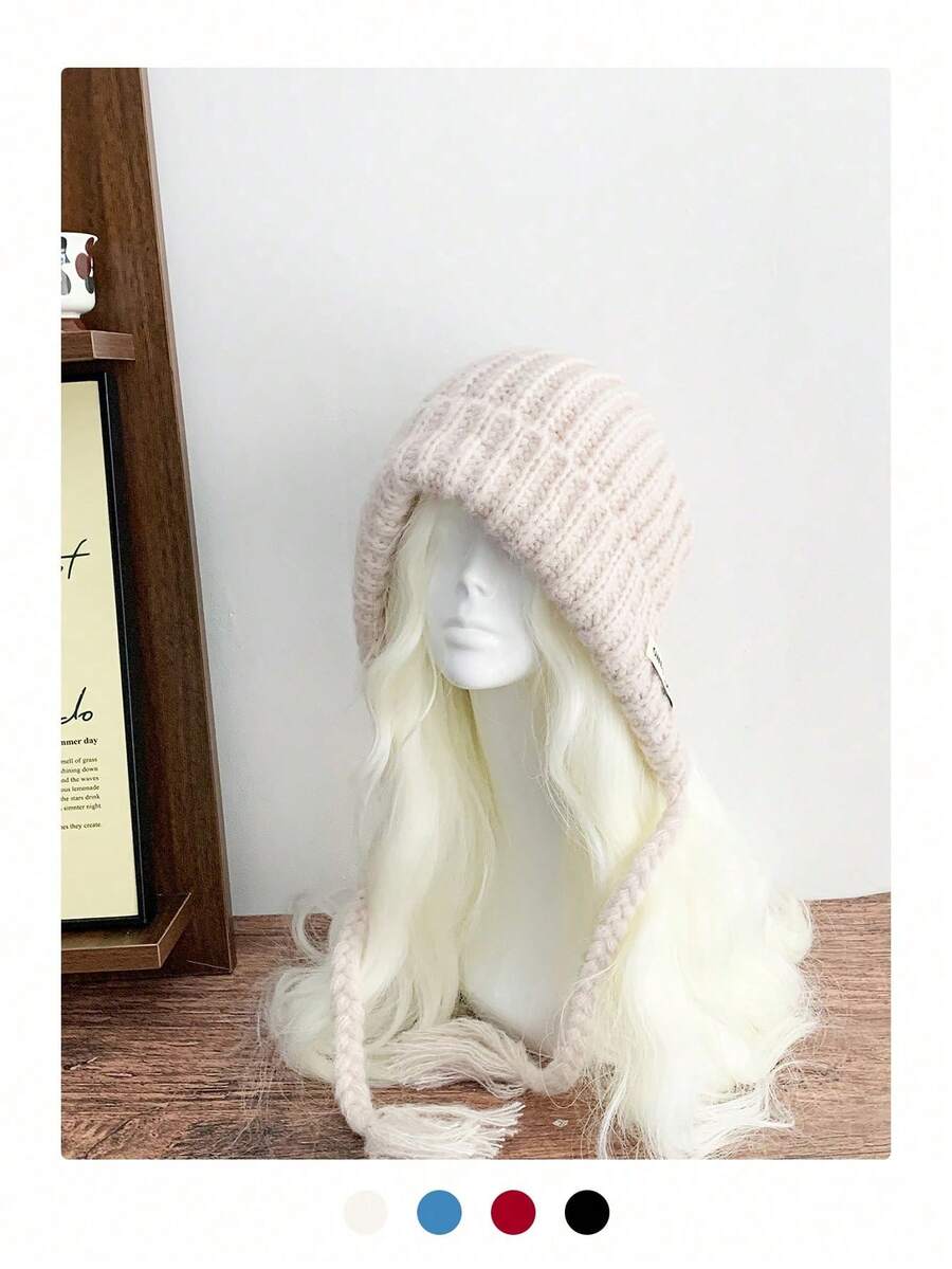 1 chiếc mũ len bện màu trơn, kiểu dáng rộng rãi, đa năng, mũ len trùm tai ấm áp dành cho cả nam và nữ, thích hợp cho mùa thu/đông. - Nhiều màu - Xem 1