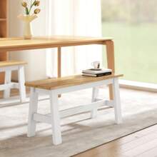 HOMCOM 2-Person Bench, Oak-Look Wooden Bench With Stabilizing Crossbar, For Living Room, Dining Room, Hallway, Rubberwood, White - White - View 2