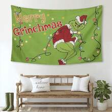 The Grinchs Merry Christmas Tapestry Flag Photo Backdrop Christmas Banner For Xmas Room Aesthetic Living Room Bedroom Party Decorations College Dorm Decor - Multicolor - View 4