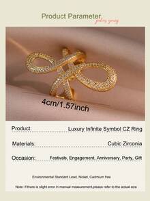 1 chiếc nhẫn hở kiểu Pháp hình vô cực giao nhau, đính đá Cubic Zirconia, màu vàng, phù hợp cho nữ, quà tặng trang sức cho đám cưới, lễ đính hôn, kỷ niệm, tiệc tùng. - Vàng - Xem 4