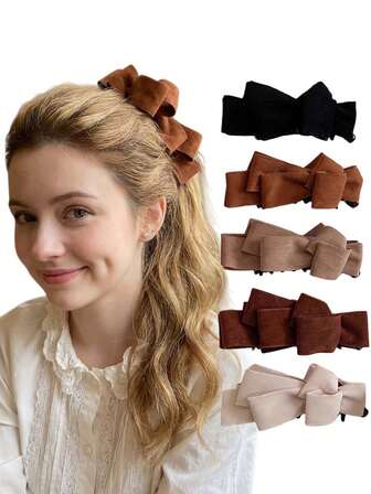 1 pieza Clip para el cabello con lazo multicapa de estilo coreano de otoño/invierno de ante sintético, clip de pelo elegante y dulce para mujer, clip de pelo con lazo grande, clip de pelo de cinta de terciopelo lindo para cabello grueso, pasador de pelo, barretas