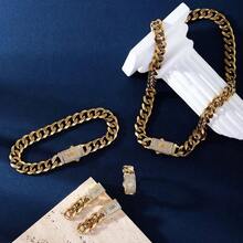 6mm Stainless Steel Necklace For Men, 14K Gold Plated Cuban Link With Zirconia Stone, Titanium Steel Clasp, Holiday Gift