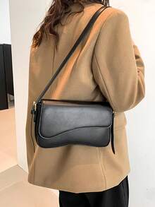 纯色PU时尚新款腋下包女士单肩包百搭时尚包 - 黑色 - 查看 9