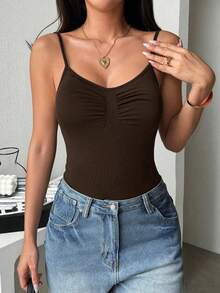 GAOVOT Y2K性感紧身运动休闲吊带连体衣 - 棕色 - 查看 5