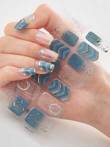 2片/套 全覆盖防水美甲贴纸，渐变金属效果美甲贴，美甲装饰贴，适合日常女性使用 - 彩色 - 查看 1