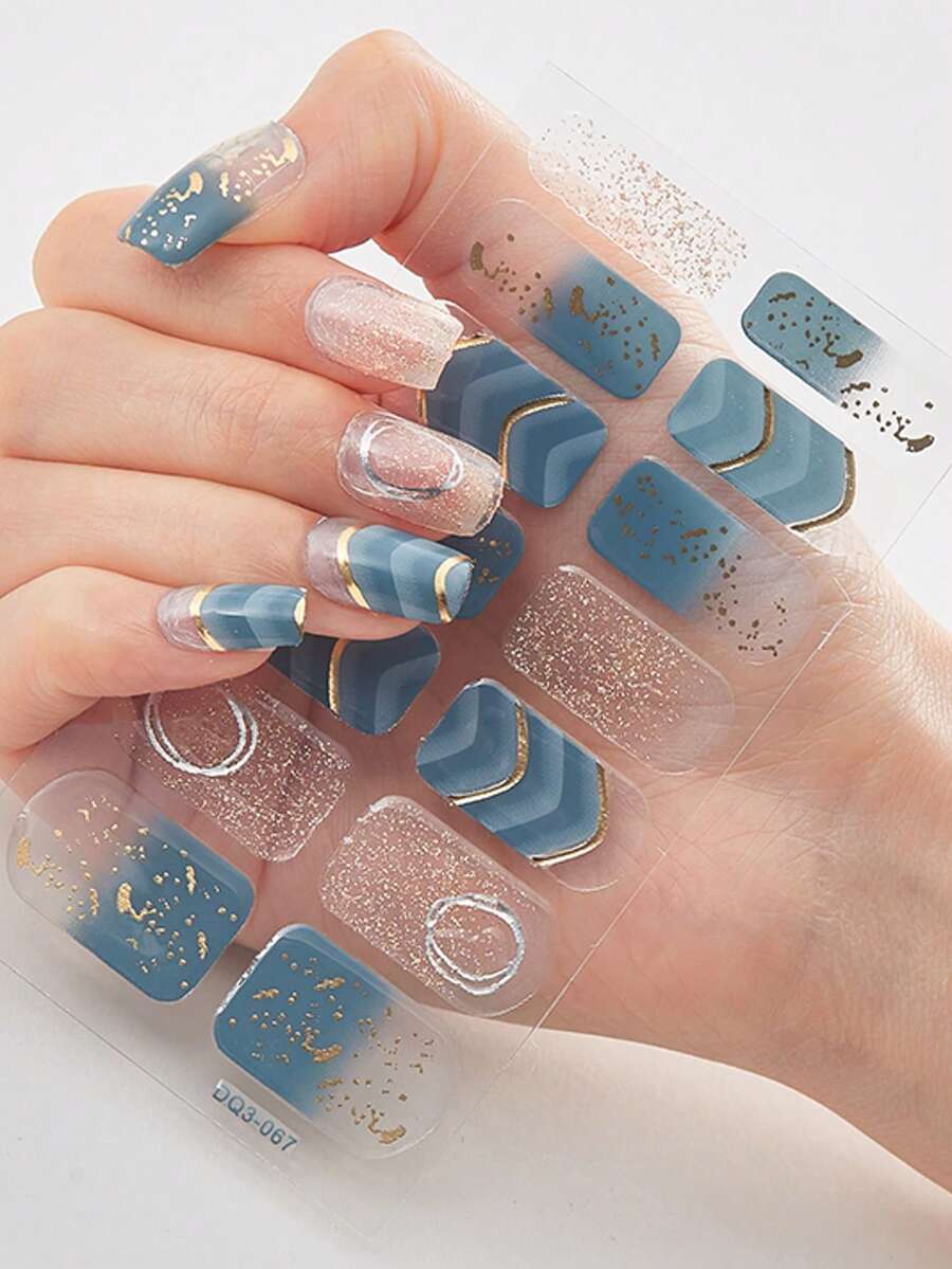 2片/套 全覆盖防水美甲贴纸，渐变金属效果美甲贴，美甲装饰贴，适合日常女性使用 - 彩色 - 查看 1