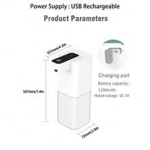 1个自动感应泡沫皂液器，壁挂式，可充电，智能感应皂液器，泡沫洗手液皂液器，节日好礼 - 白色 - 查看 4