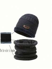 女士针织帽围巾套装（2件套），颜色随机，保暖内衬，秋冬季情人节礼物 - 多色 - 查看 12