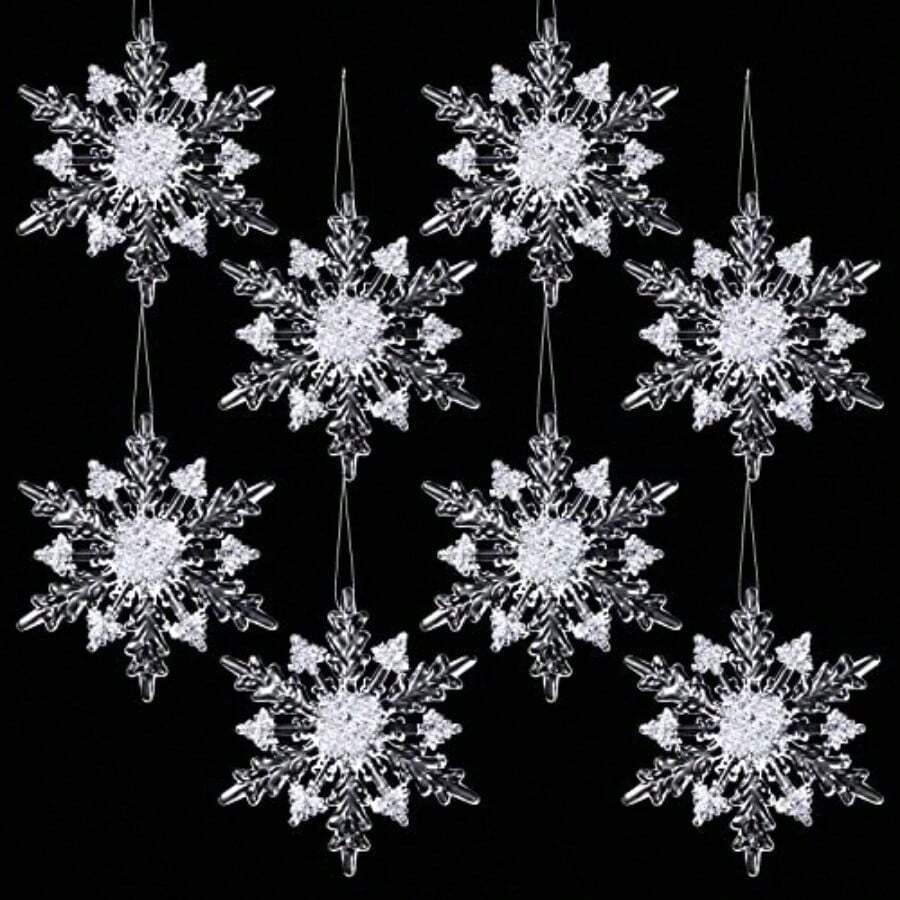 y8 piezas de adorno acrilico de copo de nieve de 4.3 pulgadas decoraciones de copo de nieve de Navidad adornos de Navidad transparentes para arbol de Navidad con cuerdas para boda aniversario decoracion de cumpleaños - como en la foto - Ver 1