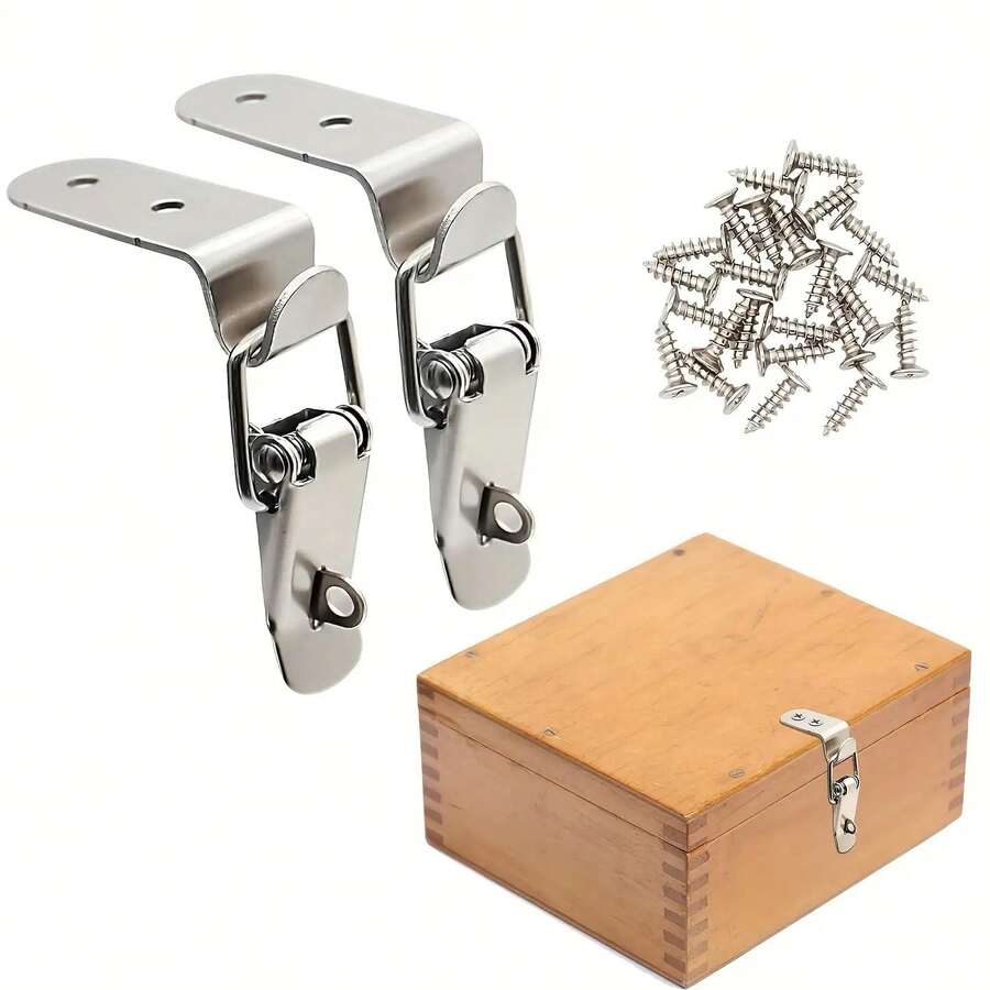 FNANSI 10Pcs [2 Locks + 8 Screws] 90-Degree Spring Toggle Lock Latch, Heavy Duty Draw Latch Clamp With Adjustable Tension, Stainless Steel Antirust Buckle For Boxe, Case, Tool Chests, Cabinets, Trunks, Industrial Equipment, Fastener Locking Hasp With Screws - Silver - View 1