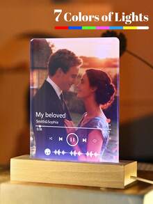 1个定制情侣拼贴照片LED夜灯，个性化亚克力照片文字夜灯，定制照片灯，个性化照片拼贴LED灯，情侣相框，个性化照片拼贴礼物，适合母亲节、生日、儿童节、父亲节、毕业典礼、婚礼、乔迁之喜等场合，可用于客厅、卧室、办公室、茶室、家居、浴室、餐厅、情人节等场合，也可作为情人节装饰。 - 小長方立-全螢幕一張照片音樂 - 查看 7
