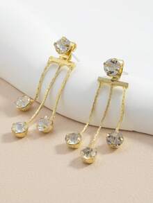 1 Pair Fashionable Luxury Rhinestone Tassel Earrings, Elegant & Versatile For Daily Wear - Gold - View 5