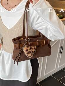 low tea 1个低茶色纯色绒面革单肩包，女士复古时尚方形单肩包，顶部双提手，拉链封口，适合旅行、购物、约会、女士礼物，也适合通勤、户外活动、旅行、徒步。 - 棕色 - 查看 6