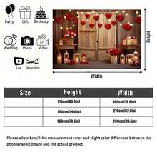 2D Plano, 1 Pieza Fondo de fotografía del Día de San Valentín con puerta de madera antigua, rosa roja y fondo floral para retrato de amantes, regalo, ducha, cumpleaños, decoración de banner - 1 pieza - Ver 4