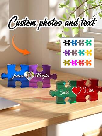 Letrero de rompecabezas de pareja personalizado - Recuerdo con forma de corazón grabado a medida, tamaño 15.24x6.46cm/6x2.54in, múltiples opciones de color, admite personalización de texto/foto, acabado mate. Un símbolo de amor romántico para parejas, recién casados, parejas comprometidas y celebraciones de aniversario. Adecuado para el Día de San Valentín, bodas, regalos de inauguración de la casa.