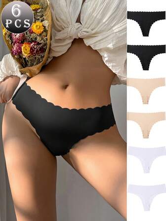 6条装无痕丁字裤，女士性感内裤，隐形丁字裤，纯黑色低腰女士丁字裤，透气女士内裤
