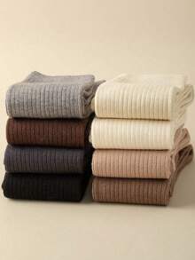 1 Pair Women's Cotton Solid Color Ribbed Knee High Socks, Fashionable Minimalist School Style - Multicolor - View 6