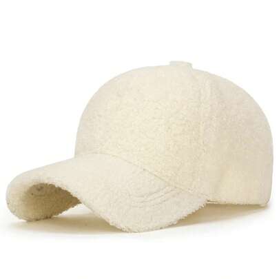 Gorra de béisbol lisa de color sólido de lana de cordero de invierno: cálida forro polar de peluche, favorecedor facial, corona estructurada