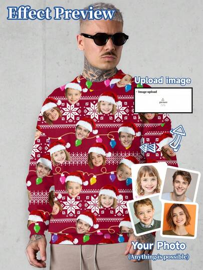 Anpassad grafisk huvtröja för män, personlig med porträtt, familjemedlemmar, husdjur, tecknad film, högtidsteman