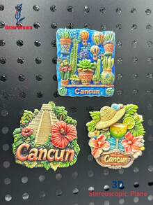 1 nam châm tủ lạnh 3D hình Cancun, Mexico - Cầu thang đỏ + Cây thủy sinh + Mũ Sombrero & Cocktail, Bộ sưu tập quà lưu niệm du lịch thế giới, Nhãn dán tủ lạnh từ tính kỷ niệm du lịch cá nhân hóa, Trang trí nhà cửa, Nhà bếp, Phòng ngủ, Văn phòng, Tủ, Quà tặng thủ công, Quà lưu niệm ngày lễ - Nhiều màu - Xem 4