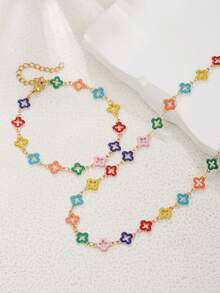 1pc Copper Cute Colorful Luck Four Leaf Clover Friendship Bracelet For Girls Fashion Charm Link Bracelets Accessories Jewelry Party Gifts New Year