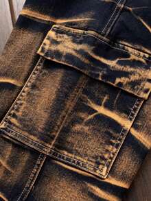 Y2K Jeans Men's Color Block Denim Pants, Gradient Multi-Pocket Jeans, Two-Tone Washed Street Style Versatile Jeans, Mid-Rise Stretch Slim Fit Classic Five-Pocket Design, All-Season Wear, Elastic Fabric Suitable For Machine Wash Pantalones Para Hombre - màu nâu - Xem 4