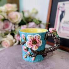 1 Set Ceramic Hand-Painted Van Gogh Oil Painting Coffee Cup & Saucer (180ml/6oz), Large Capacity Mug (380ml/13oz), 3D Sculpture Apricot Blossom, Iris, Starry Sky, Sunflower Tea Cup With Handle, 1pc Round Saucer, 1pc Spoon, Valentine's Day, Mother's Day, Christmas Gift, Unique Home Tabletop Decor