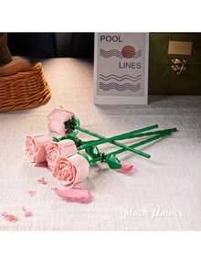 3-Color DIY Wooden Rose/Flower Building Blocks, Suitable For Desktop Decor, Also Great For Valentine's Day, Christmas, And Halloween. Best Gift For Girlfriend (Vase Not Included) - Multicolor - View 2