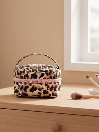Fashion Leopard Print Mini Makeup Bag With Large Capacity, Lightweight And Versatile Makeup Bag With Zipper, Travel Makeup Organizer Pouch, Beauty Tool Storage Container, Lightweight Toiletry Makeup Bag, Plaid Pattern Zippered Square Handbag, Portable Travel Toiletry Bag, Wristlet Plaid Cube Makeup Bag, Multi-Functional Storage Bag, Portable Zippered Sanitary Napkin Storage Pouch. Suitable For Lipstick, Lip Liner