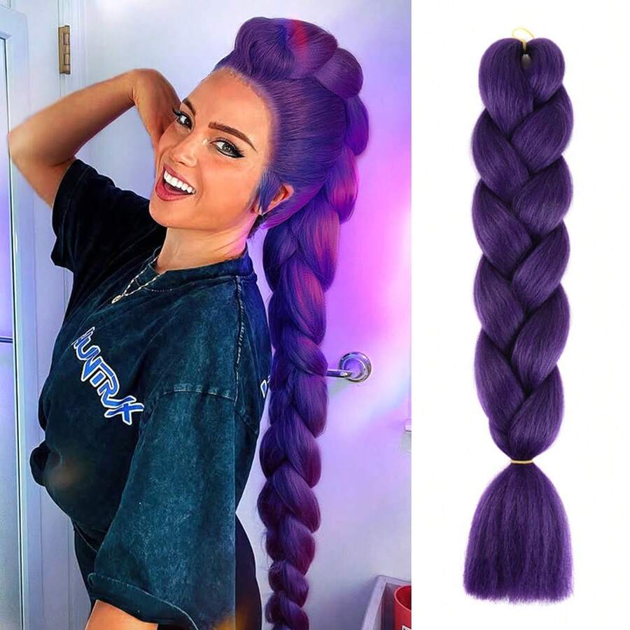 Fioletowe warkocze Jumbo z syntetycznych włókien, 100 g/opakowanie, wysokotemperaturowe, skręcane, szydełkowe, do warkoczy senegalskich/warkoczyków pudełkowych/kucyka do codziennego użytku