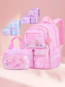 2pcs/Set Girls Backpack With Lunch Box Bag, Girls School Bag, Butterfly Backpack Travel Bag, Back To School Essential, Suitable For Teenage Girls, Students, Middle & High School - Multicolor - View 3