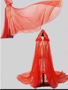 女士新娘薄纱连帽斗篷披肩礼服长袍万圣节角色扮演长拖尾婚礼、嘉年华、情人节秋季女装 - 彩色 - 查看 11