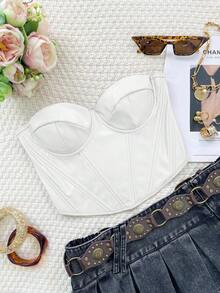 Y2K 纯色骨架系带露背弧形下摆紧身胸衣塑身衣短款上衣街头音乐节