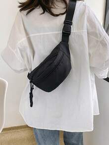 大容量黑色斜挎胸包，尼龙腰包/单肩包，休闲腰包，适合徒步旅行和户外攀岩，可调节肩带多功能腰包，多用途日常单肩包 - 黑色 - 查看 5