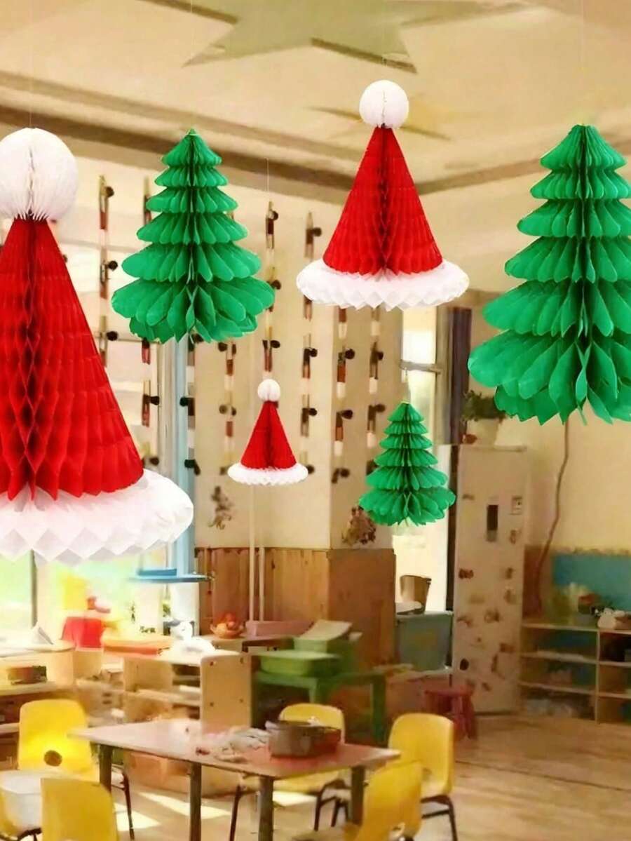 1 قطعة - قبعة عسل الميلاد، زينة شجرة الميلاد المجوفة معلقة، خلفية ديكور الميلاد، قبعة عسل حمراء وبيضاء، زينة شجرة الميلاد الخضراء الداكنة المجوفة معلقة، زينة الميلاد المعلقة للمنزل والمكتب