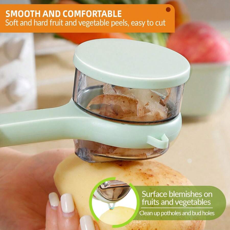 2-In-1 Orange Double Sided Kitchen Peeler Set With Case, Dual Blade Vegetable Fruit Tool With Protective Cover, Stainless Steel Handheld Peeler For Potato Apple Carrot, Manual Multi-Purpose Cooking Utensil (1PC) - Màu xanh Bạc hà - Xem 1