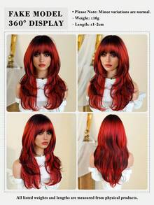 7JHH WIGS 24英寸红黑渐变长款层次假发，带刘海，专为女性设计，深色发根，采用柔软耐热的合成直发制成，适合派对、角色扮演、万圣节、音乐节等场合。 - 漸層紅色 - 查看 6
