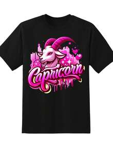 Capricorn Zodiac Sign T Shirt Pink Goat Design For Women Astrology Lover Gift Birthday Party Wear Fashion Statement Top,220g - 黑色 - 查看 2